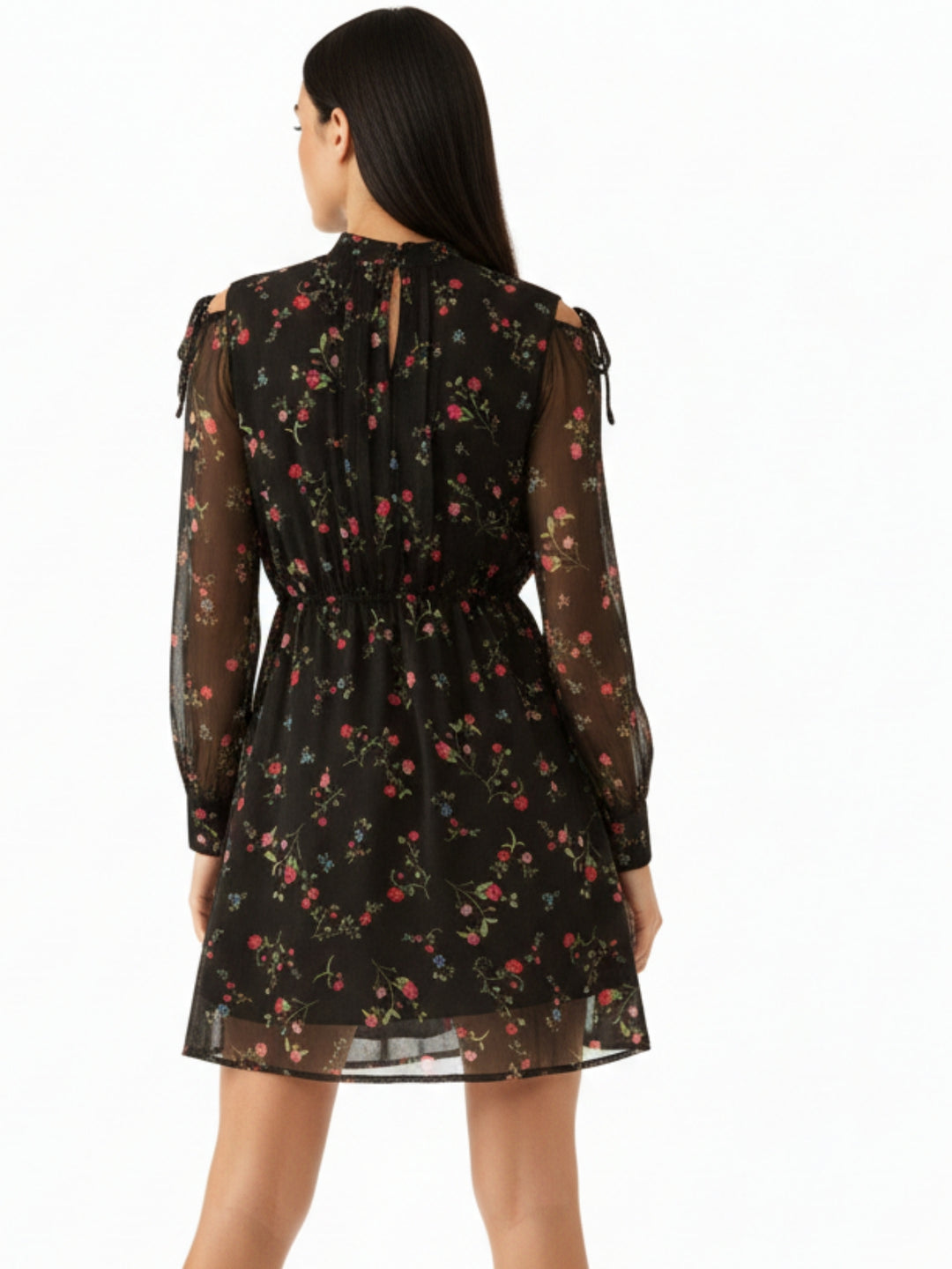 Black Floral Sheer Fit & Flare Mini Dress