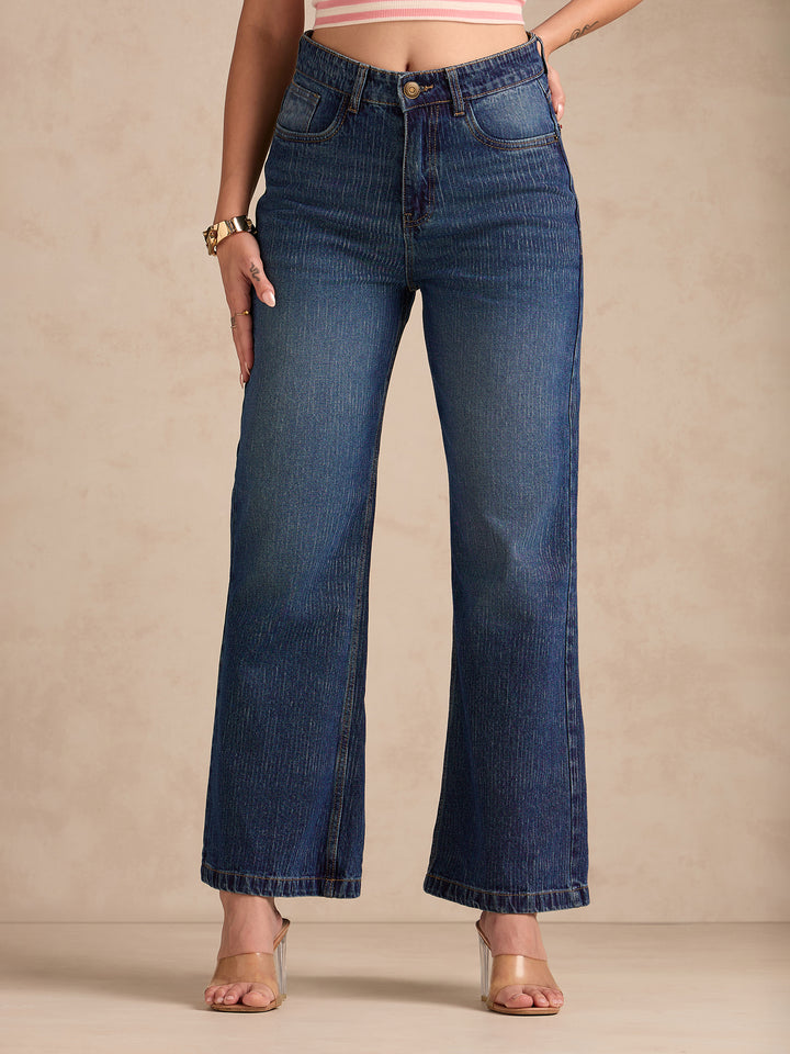 Blue Washed Vintage Straight Fit Denim