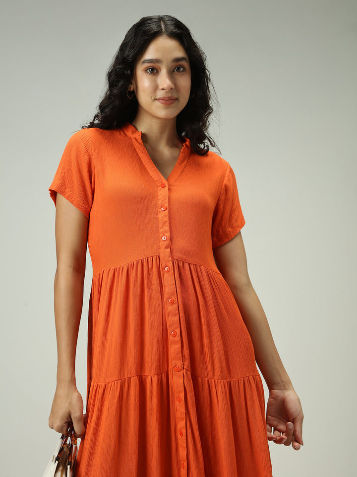 Rust Button Down Tiered Midi
