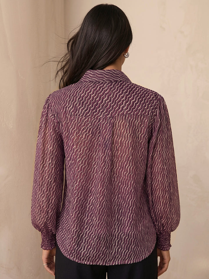 Purple Lurex Shirt With Smocking Detail