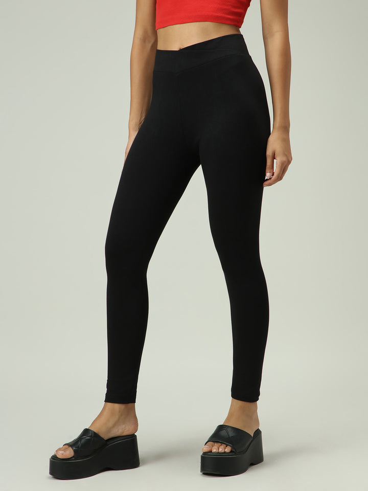 Black Criss Cross Waistband Leggings