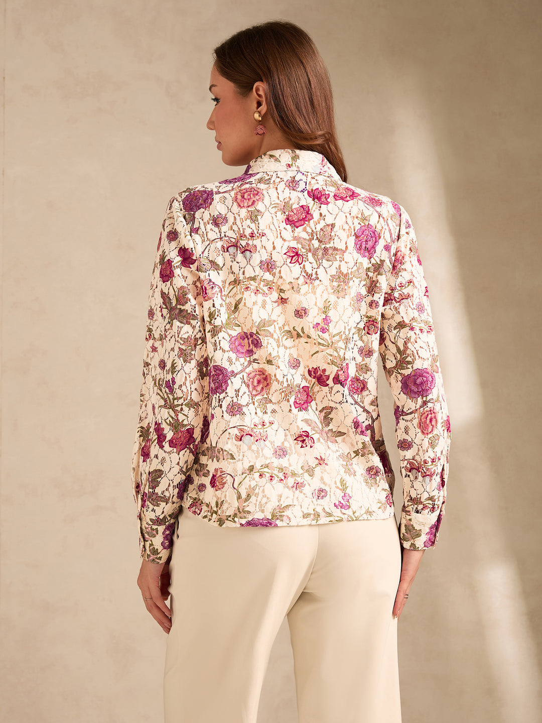 Multi Womens Shirt With Printed Lace Fabric