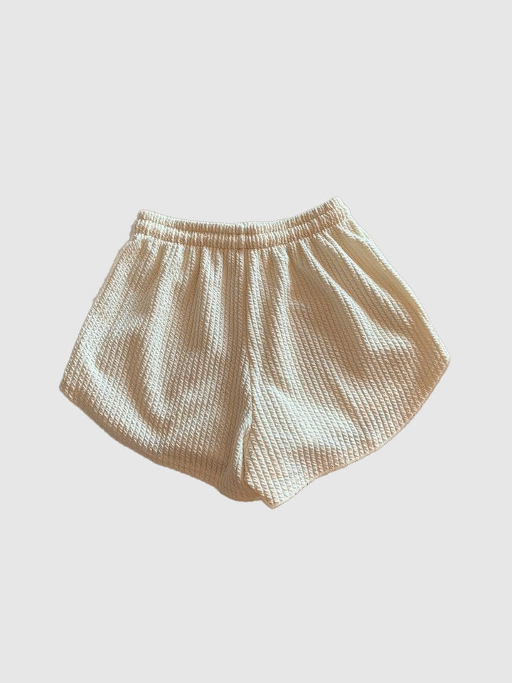 Cream Textured Knit Shorts
