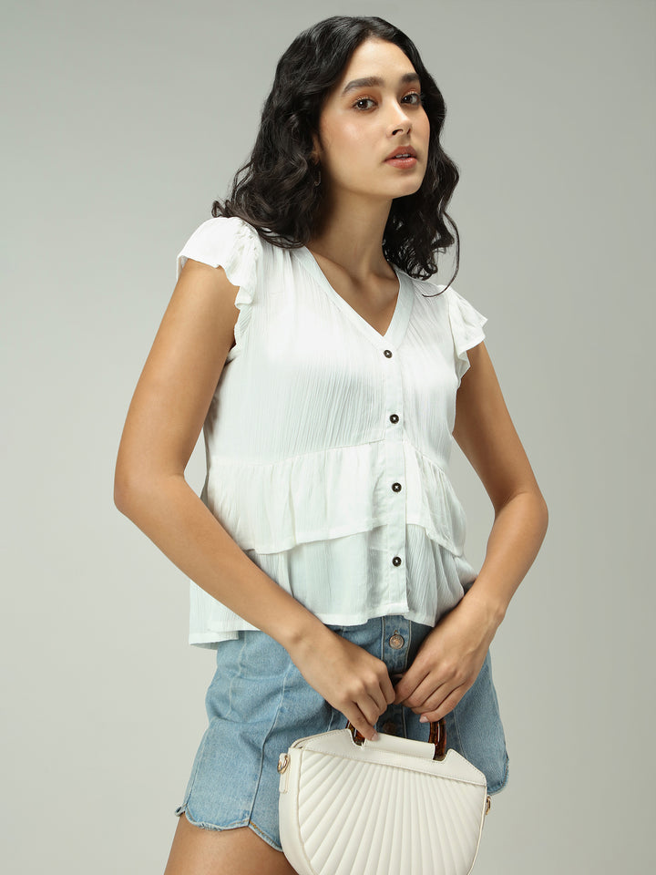 White Button Down Tiered Top