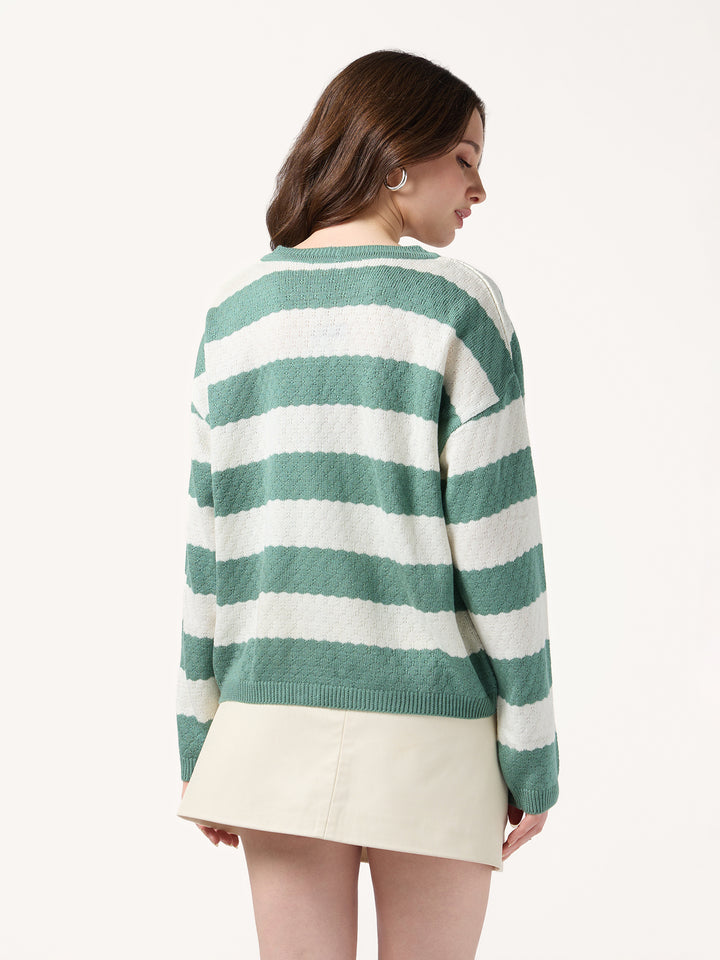 Green Striped Boxy Cardigan