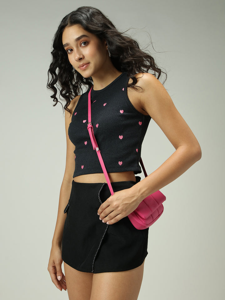 Grey Heart Embroidered Tank Top
