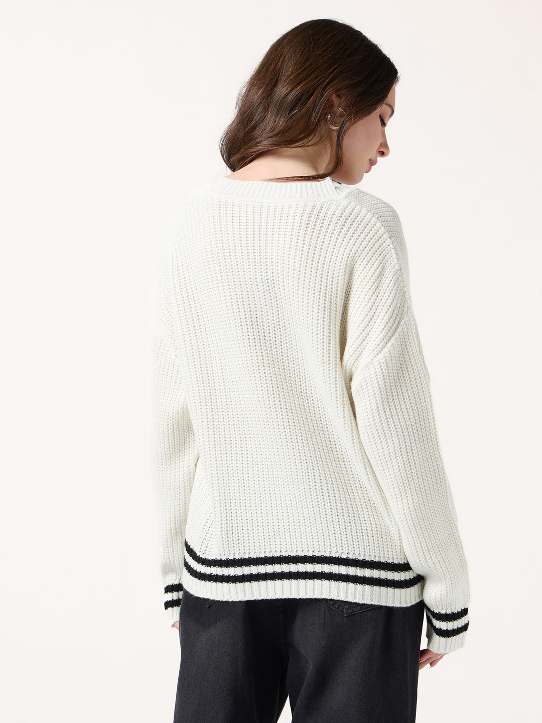 Off White V Neck Graphic Sweater