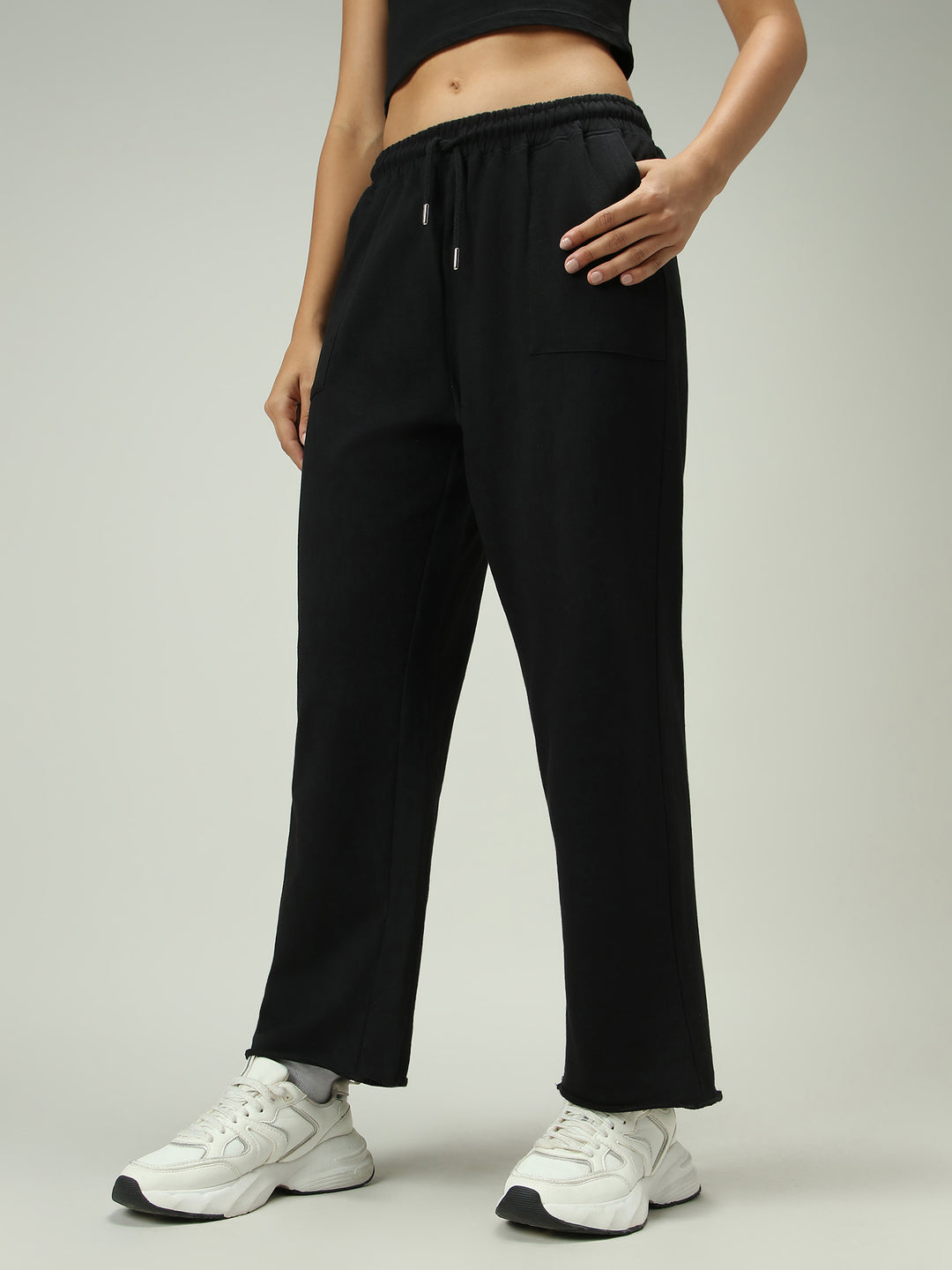 Black Patch Pocket Wide Leg Sweatpants