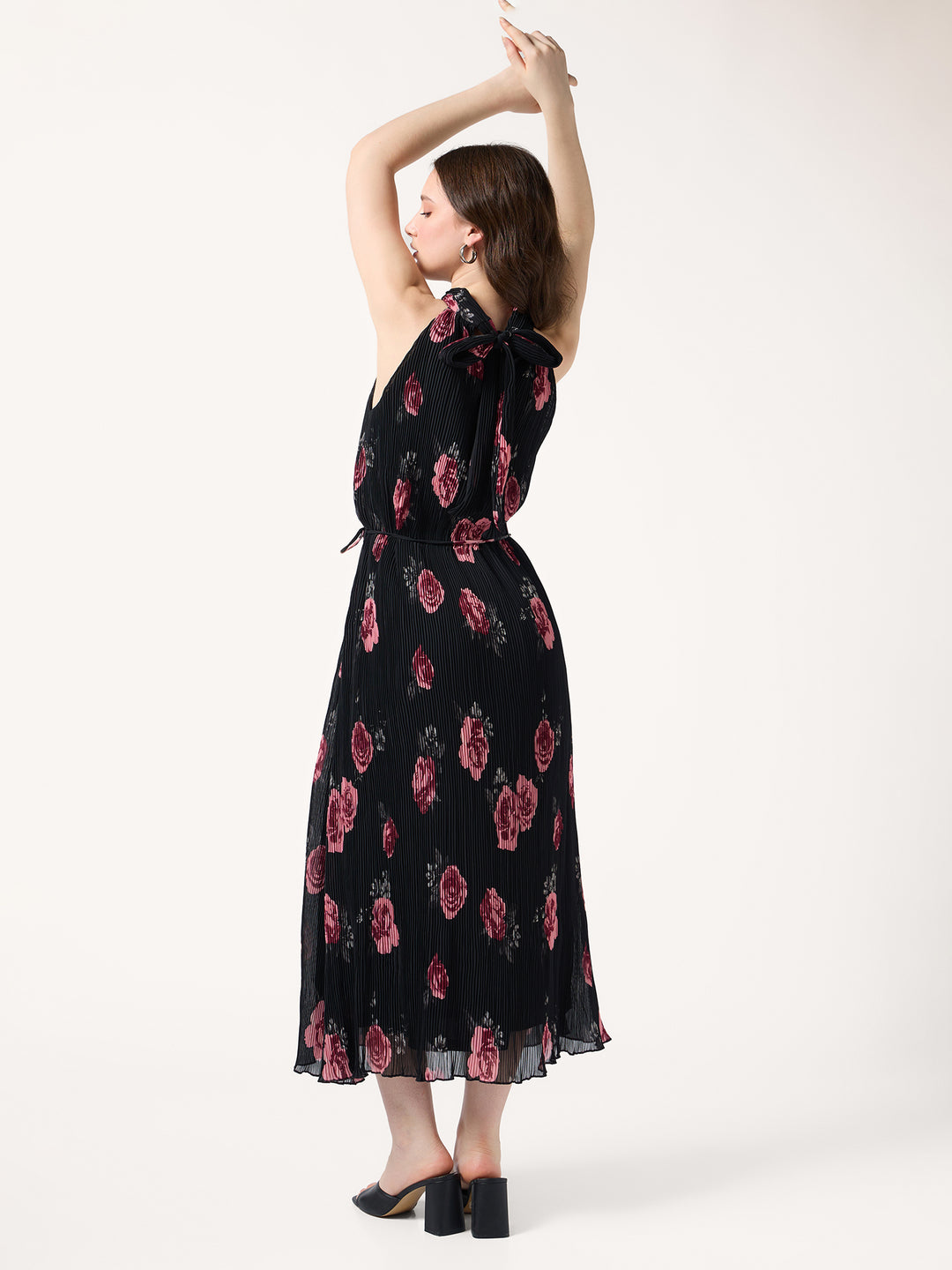 Black Halter Neck Floral Printed Dress