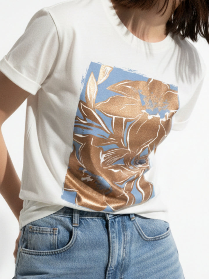 White Foil Printed Graphic T-Shirt