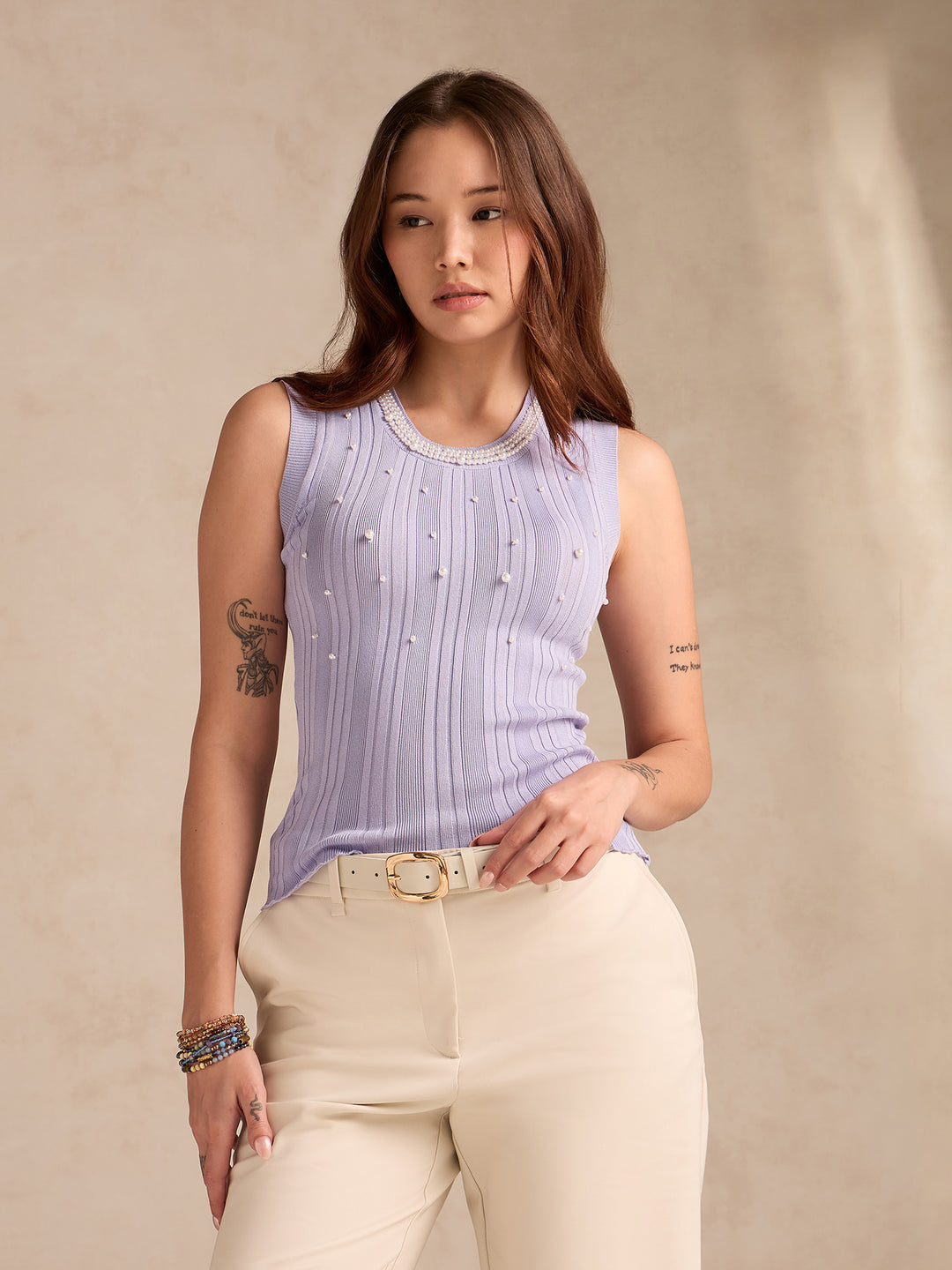 Lilac Studded Neck Tank