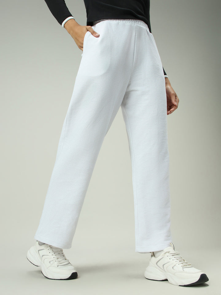 White Textured Solid Sweatpants