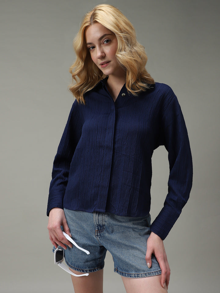Navy Blue Side Button Detailed Shirt