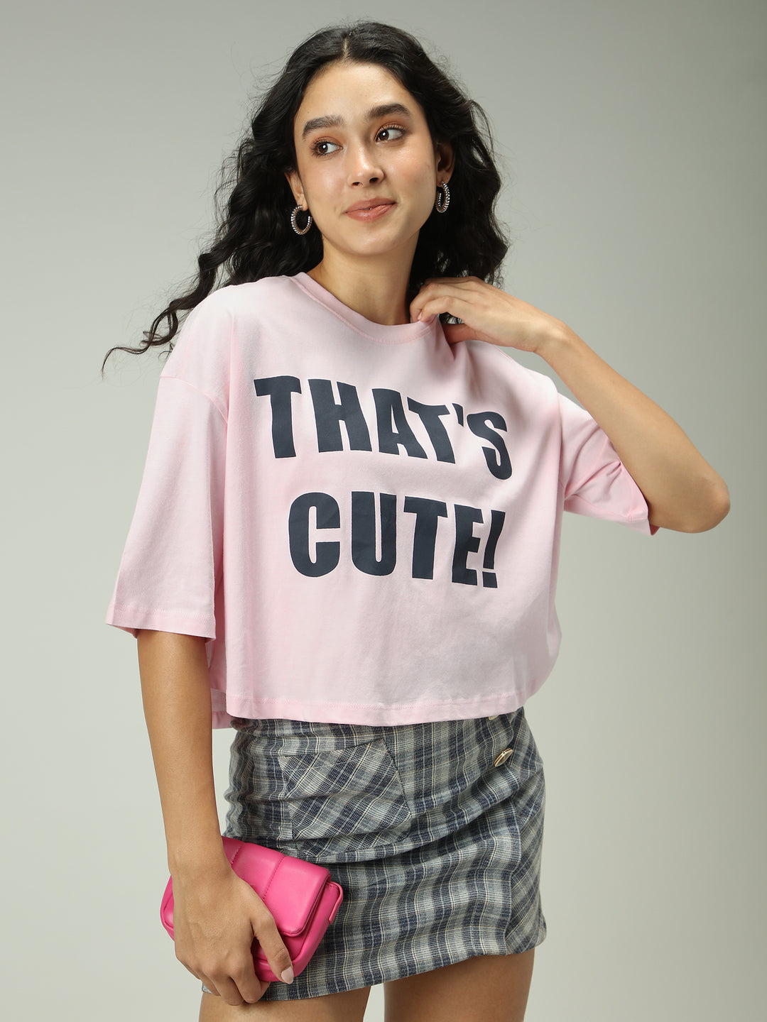 Pink Graphic Cropped Boxy T-Shirt