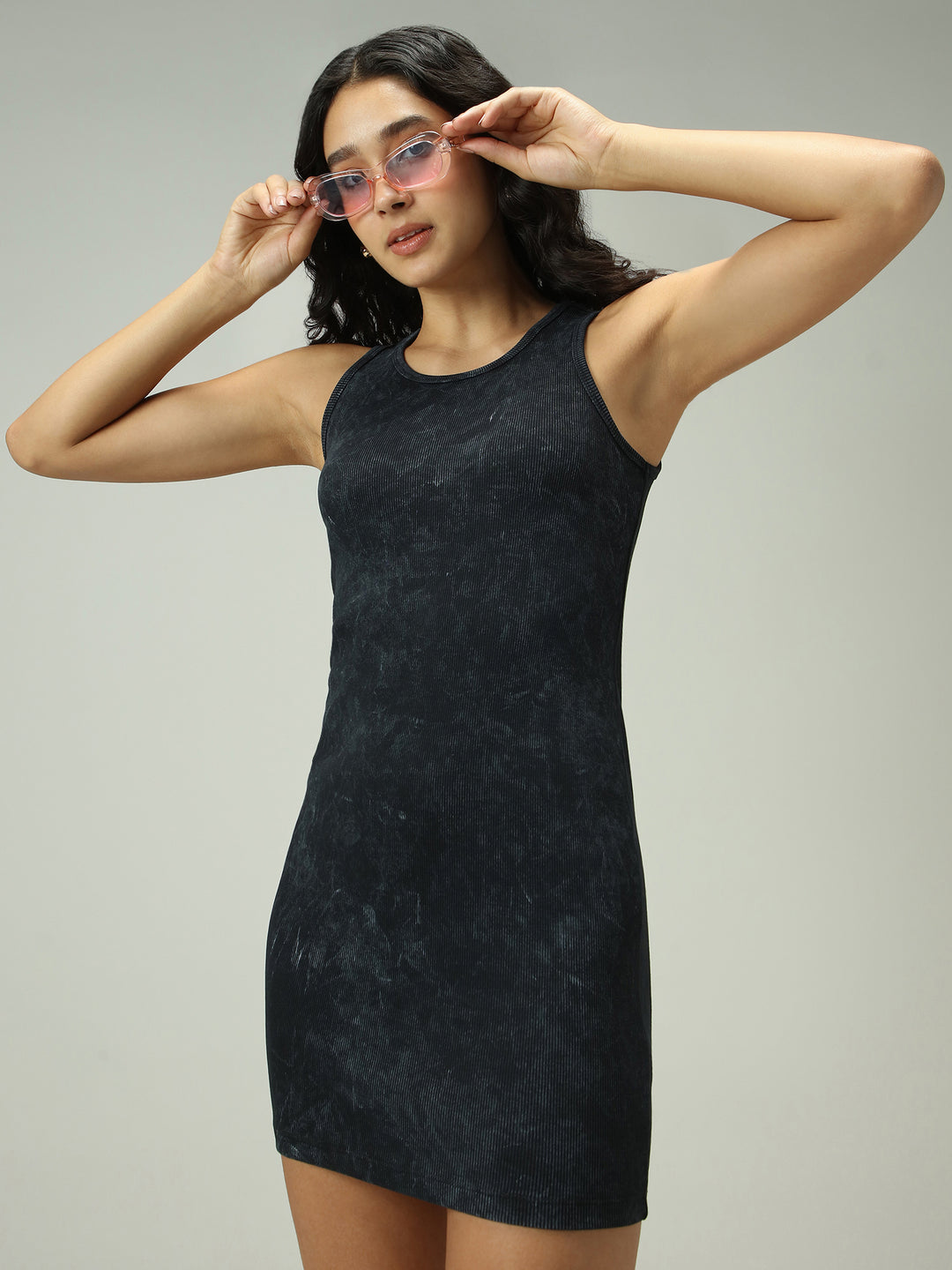 Grey Solid Washed Tank Dress