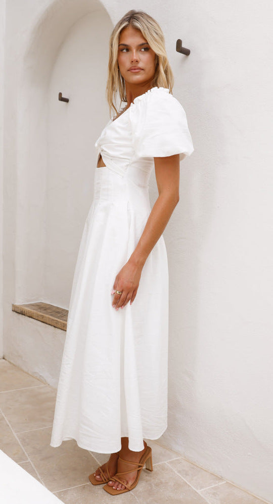 White Sweetheart Neckline Cut Out Dress