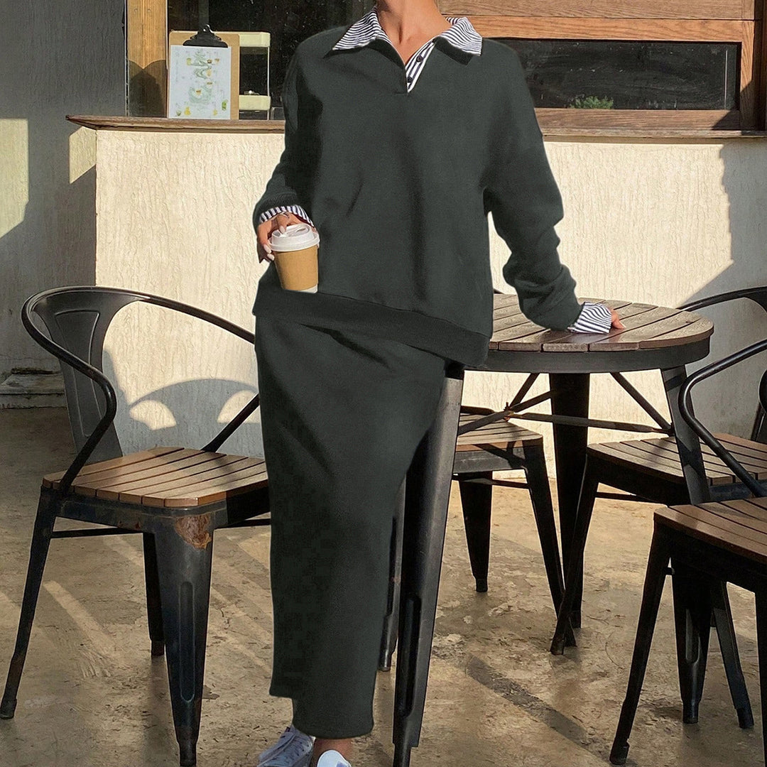 Teal Full Sleeve Pullover And Skirt Set