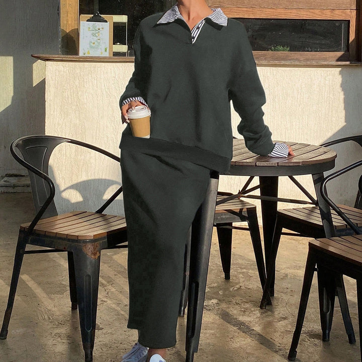 Teal Full Sleeve Pullover And Skirt Set