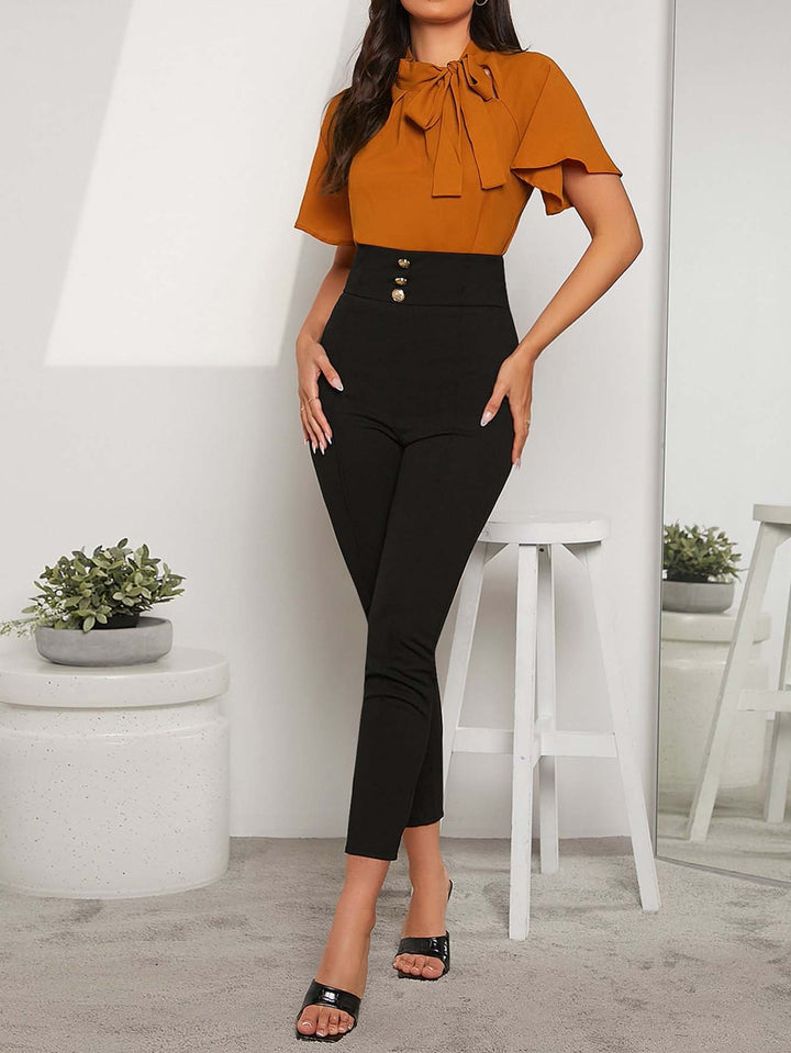 Black High Waist Buttoned Leggings