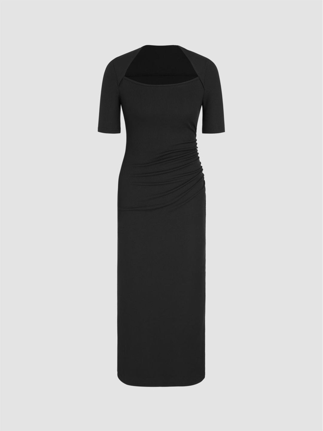 Black Square Neck Overlay Detail Dress