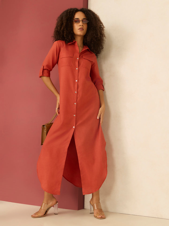 Orange Long Shirt Dress