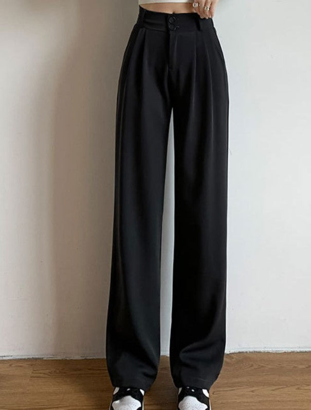 Black Straight Fit Pleated Pants