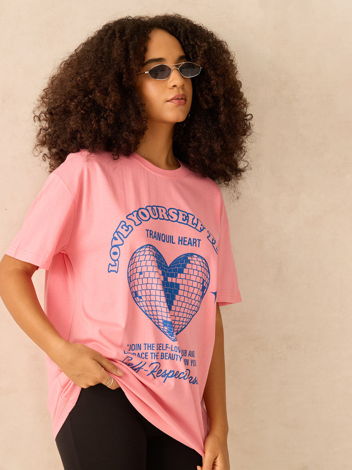 Pink Crew Neck Graphic Tshirt