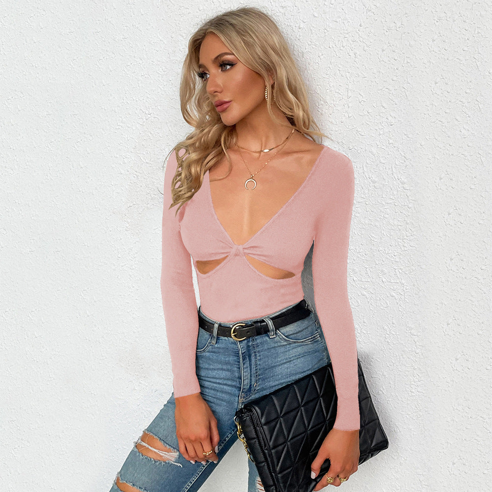 Pink Full Sleeve Front Cut-Out Detail Top