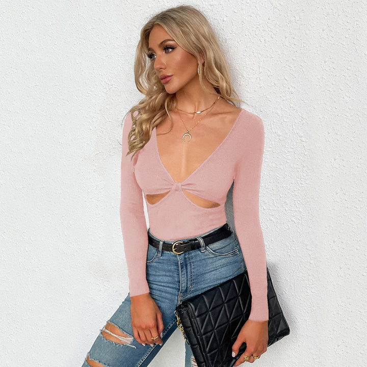 Pink Full Sleeve Front Cut-Out Detail Top