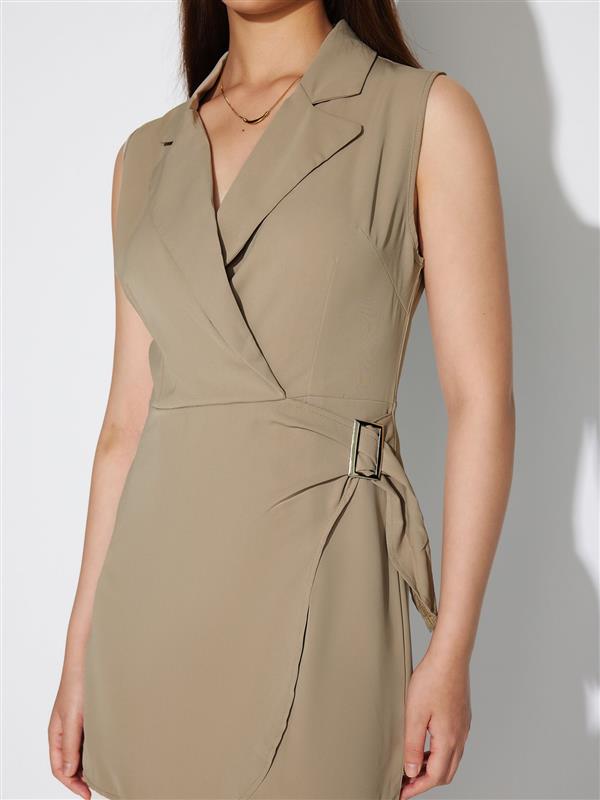 Khaki Blazer Wrap Dress