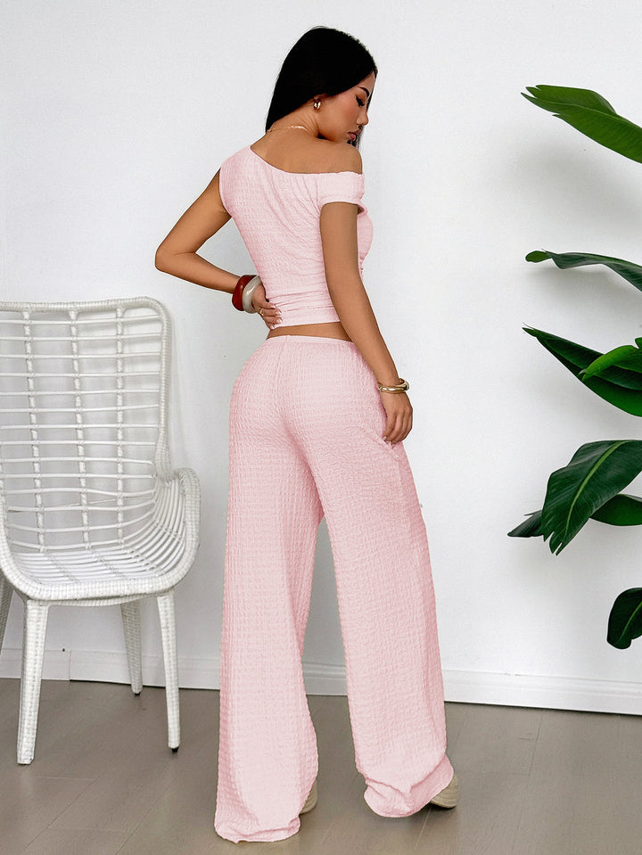 Mauve Textured Top And Pants Co-Ord Set