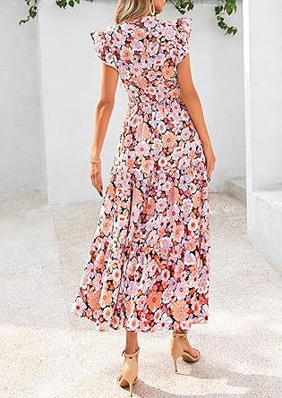 Multi Printed Flutter Sleeved Midi Dress