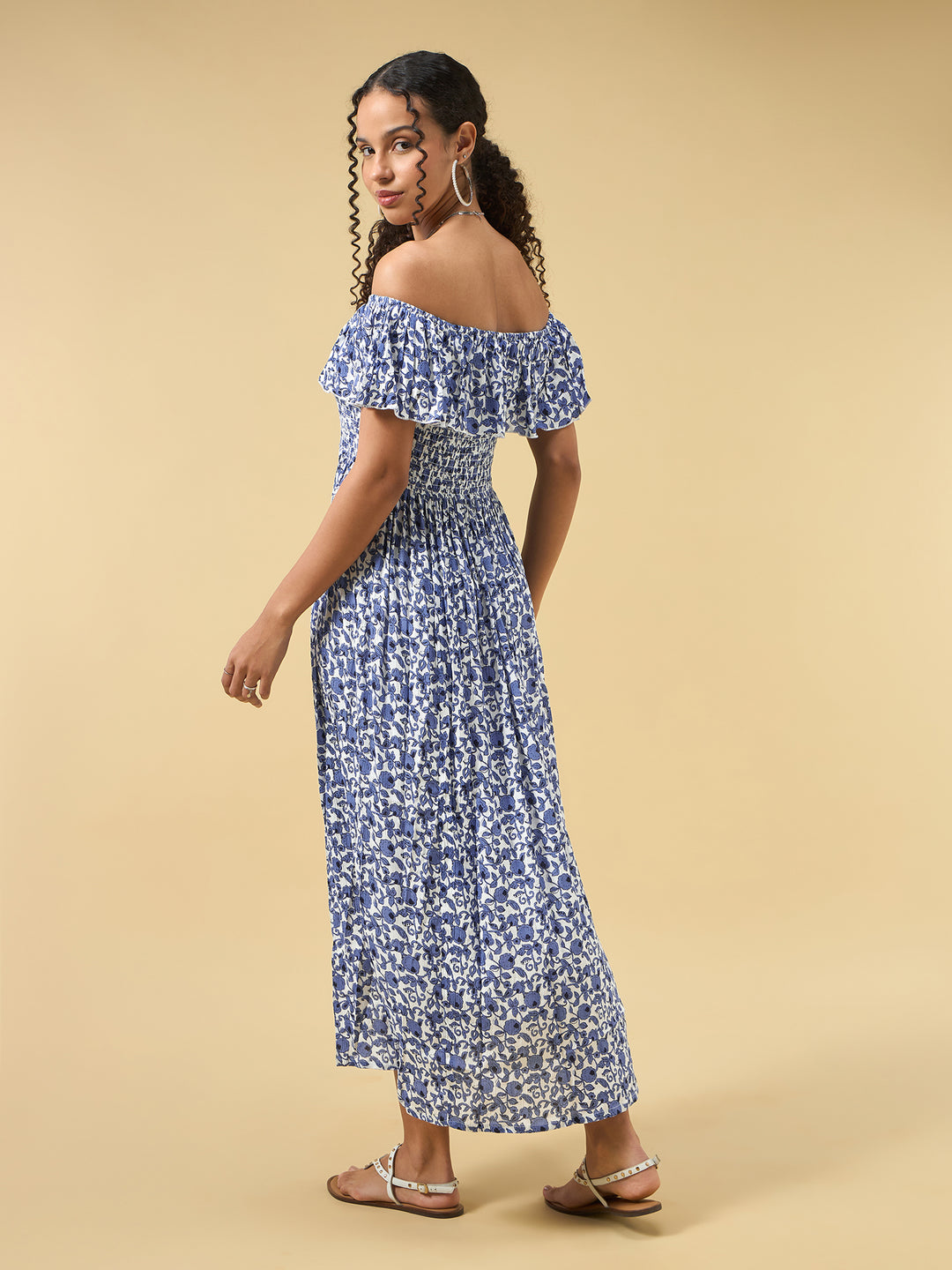 Blue Off Shoulder High Slit Dress