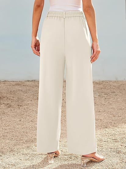 Cream Wide Leg Pleated Pants