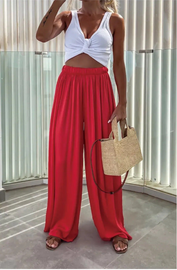 Red Elasticated Waist Straight Trouser