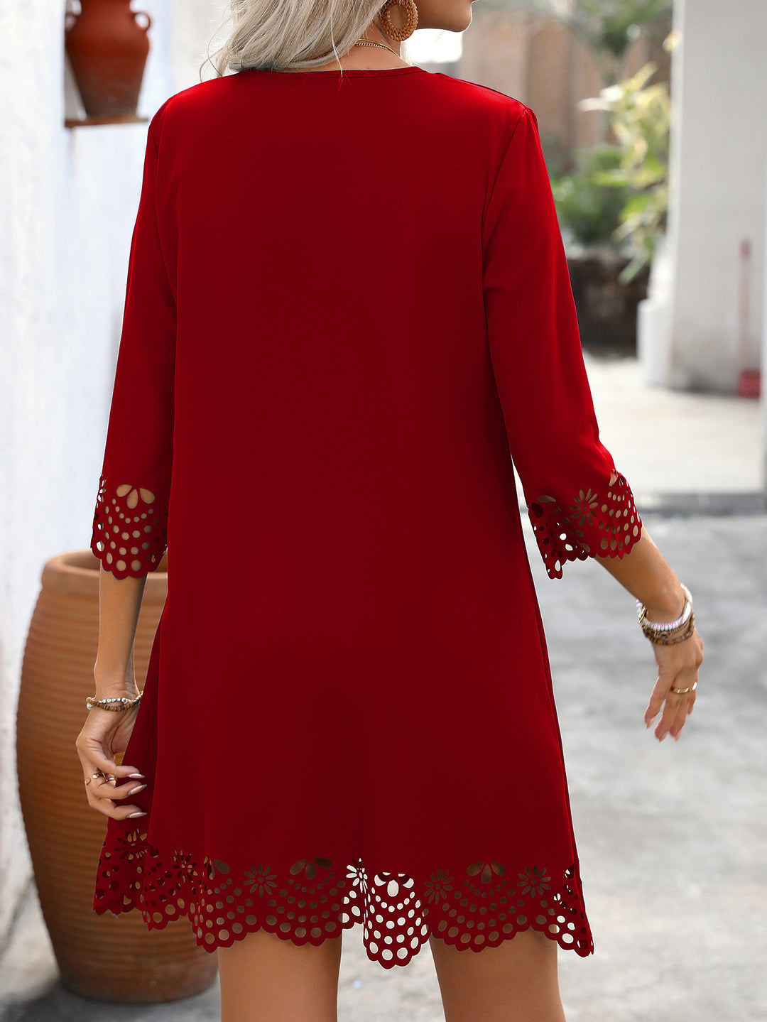 Red Scallop Neck Detailing Dress