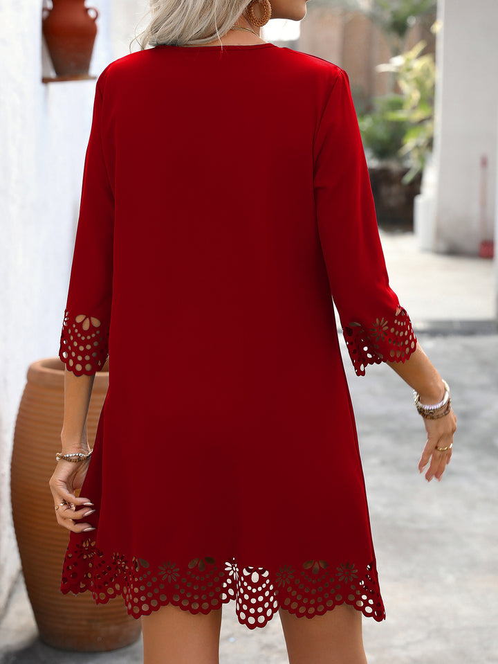 Red Scallop Neck Detailing Dress