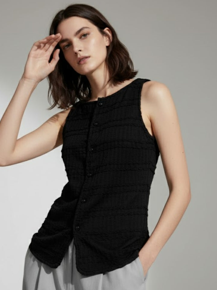 Black Round Neck Vest Top