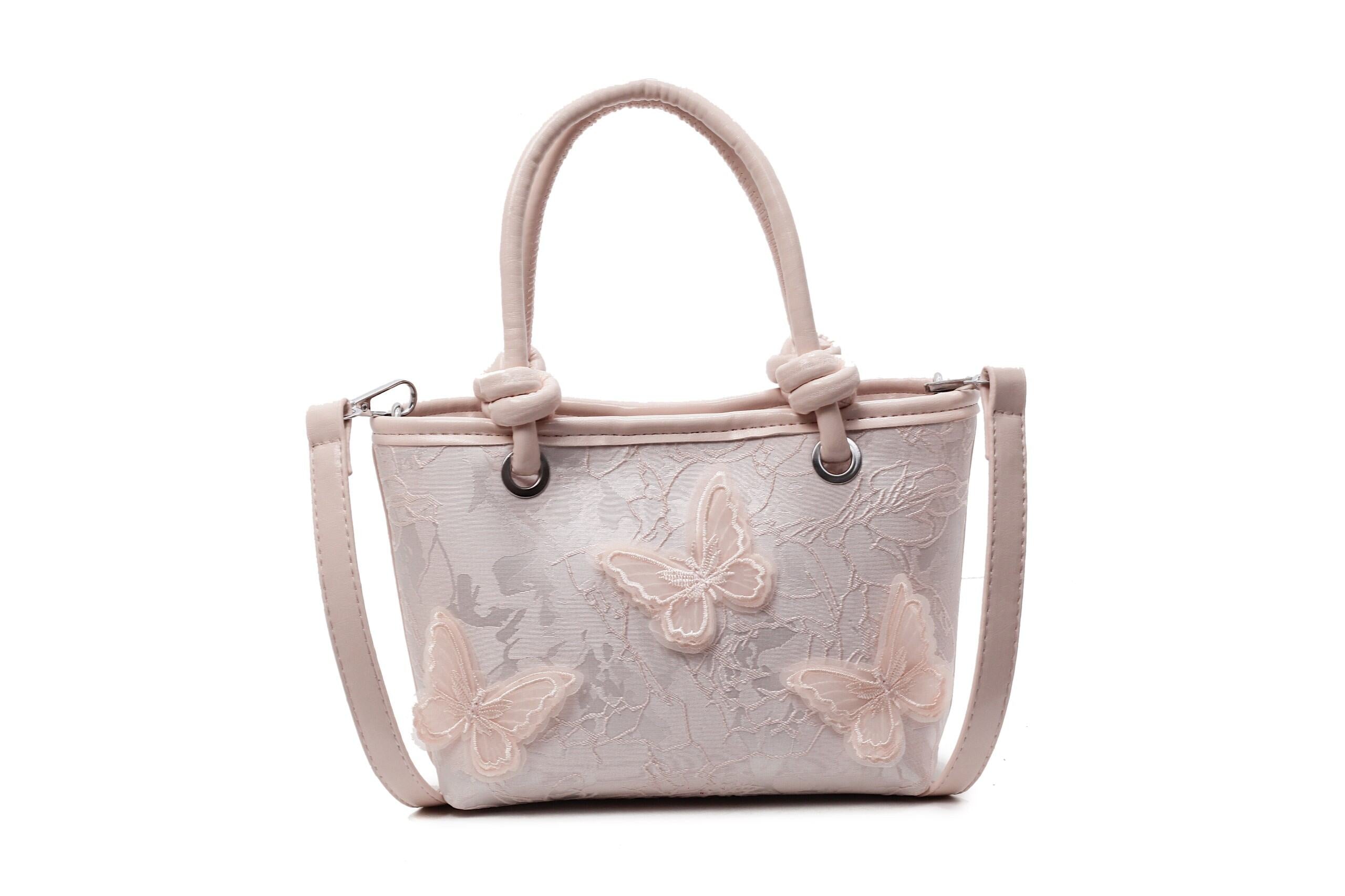 Pink Butterfly Embossed Hand Bag
