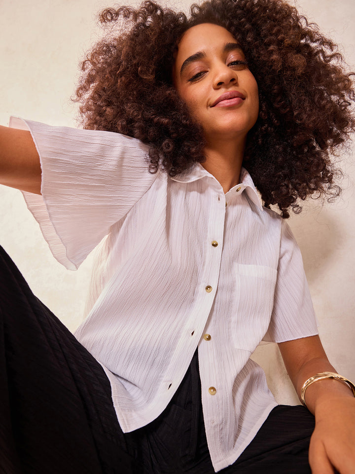 White Textured Boxy Shirt