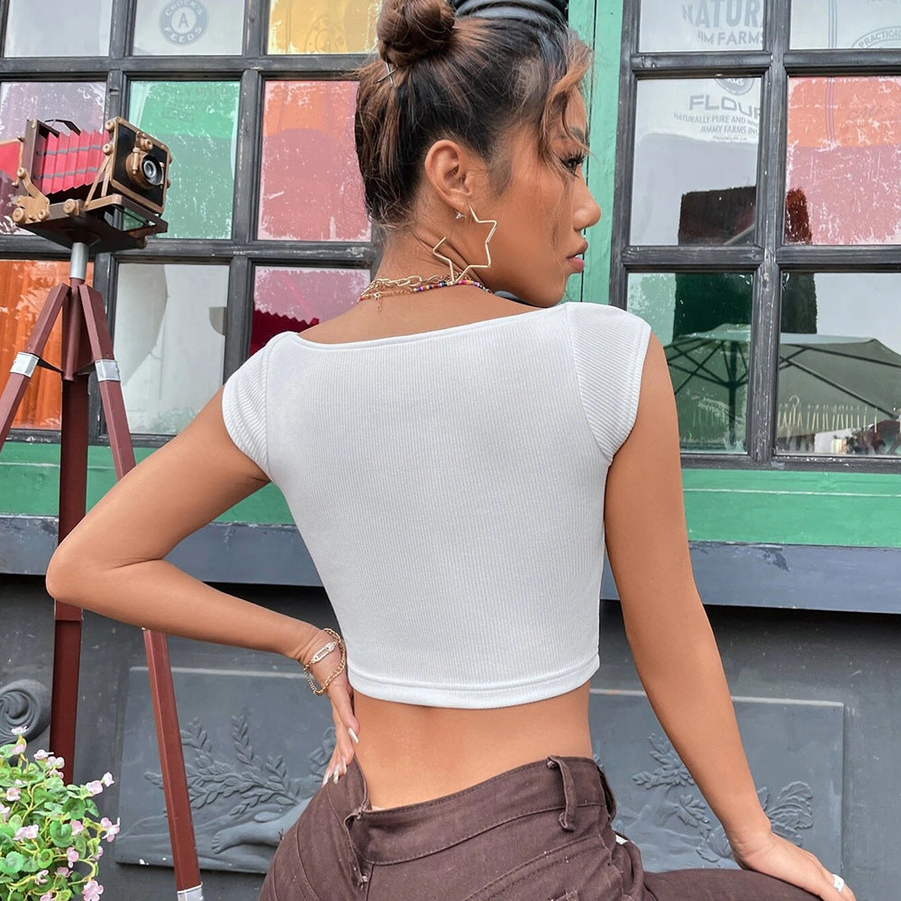 White Sweetheart Neck Knit Top