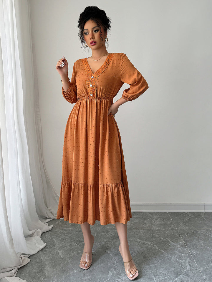 Orange Dobby Textured Fit & Flare Tiered Dress