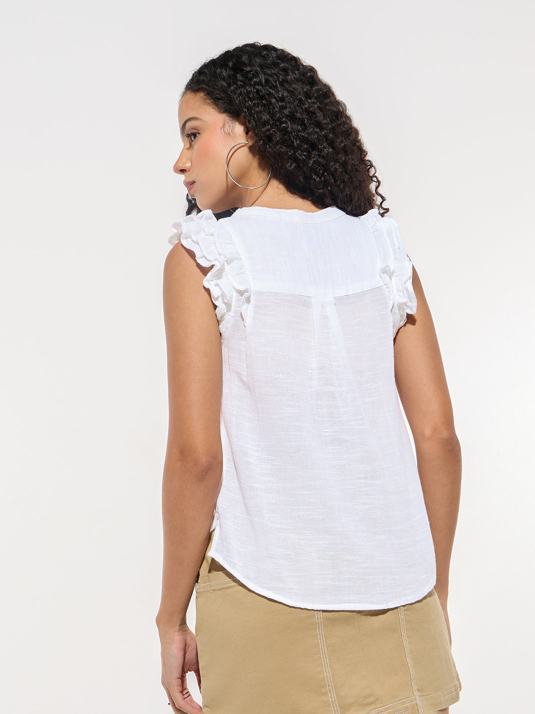 White Ruffle Sleeved Top