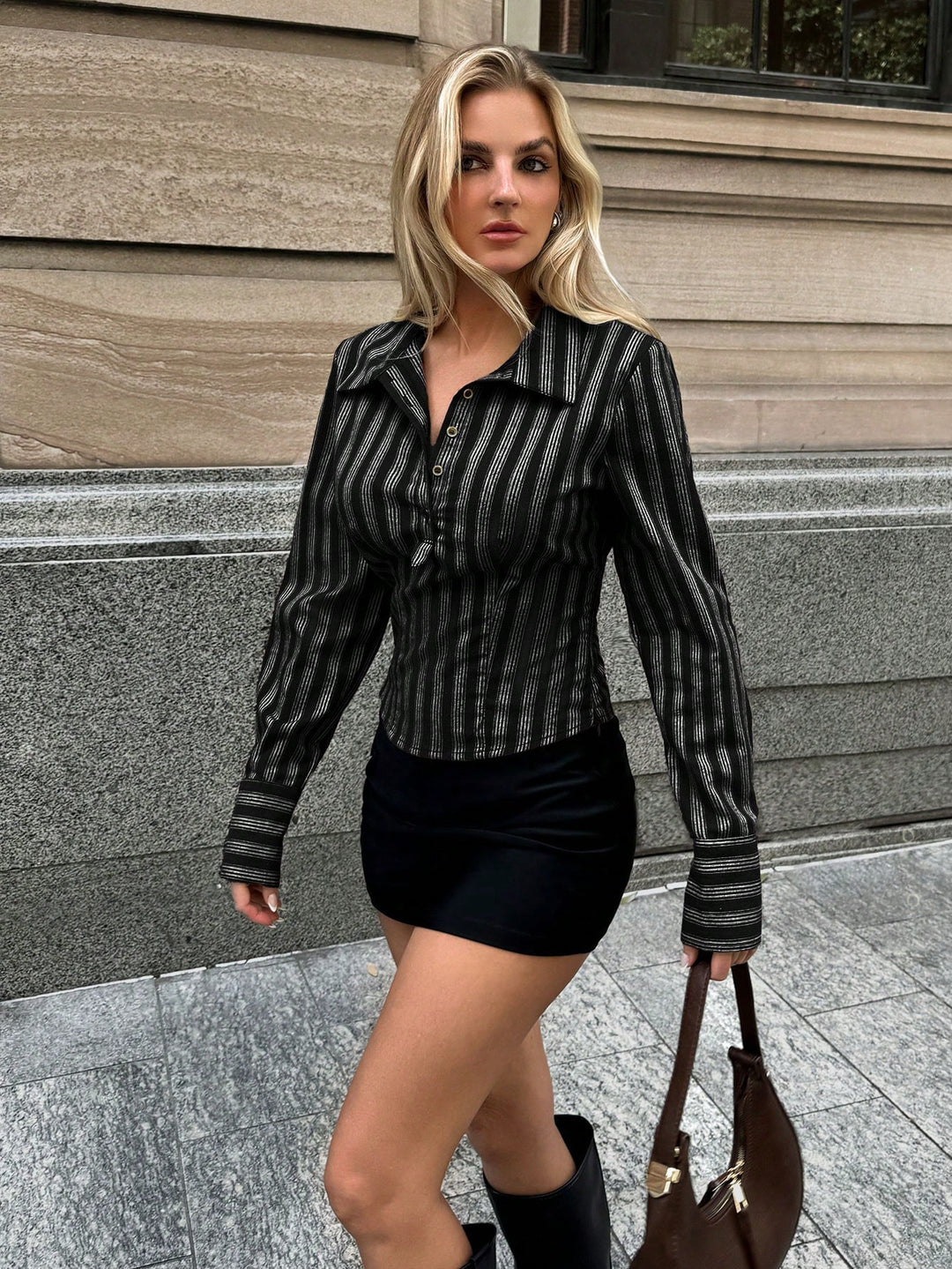 Black Striped Fitted Shirt