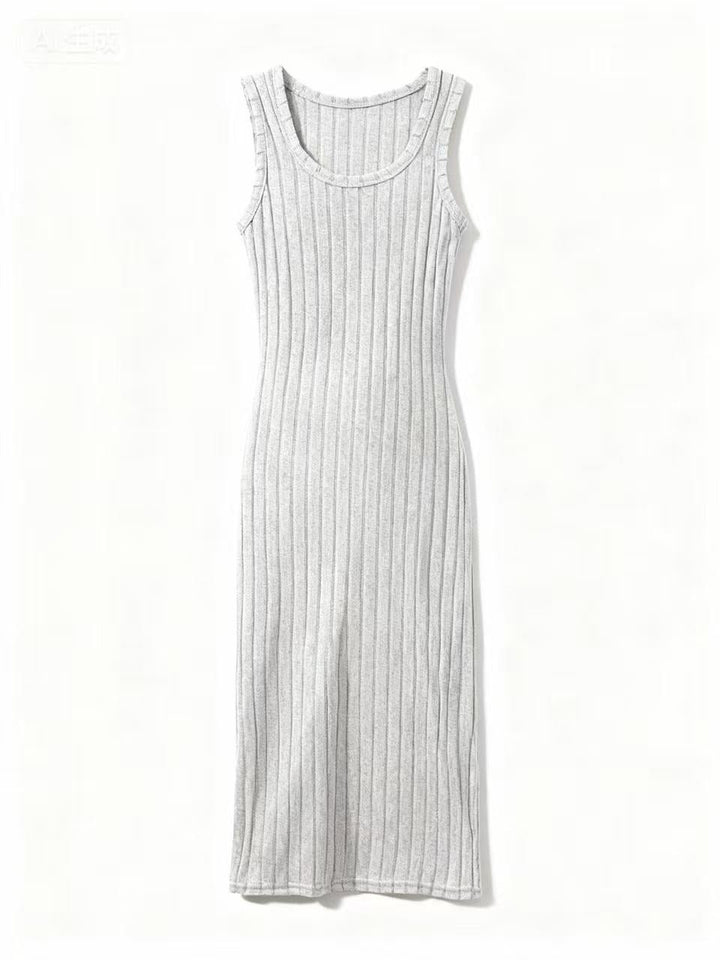 Grey Sleeveless Deep Back Neck Dress