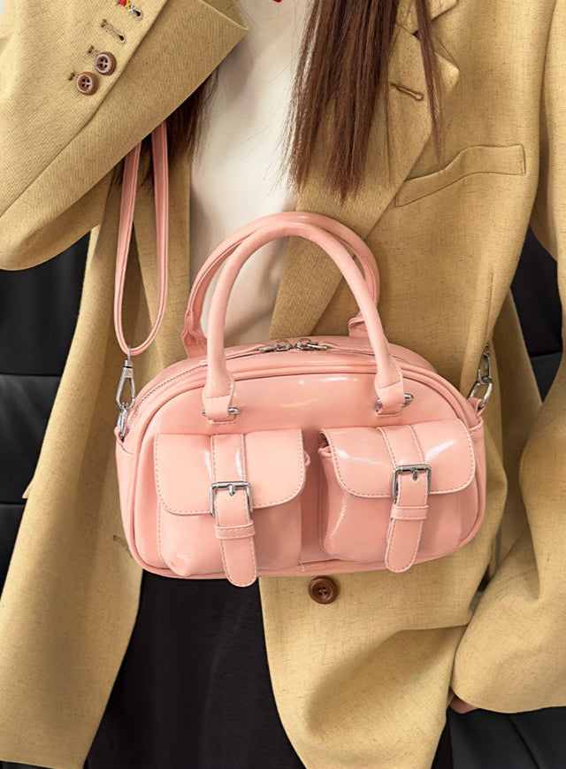 Pink Double Pocket Crossbody Bag