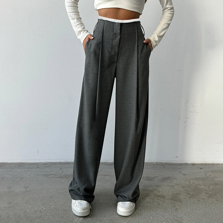 Grey Contrast Waist Band Pleated Front