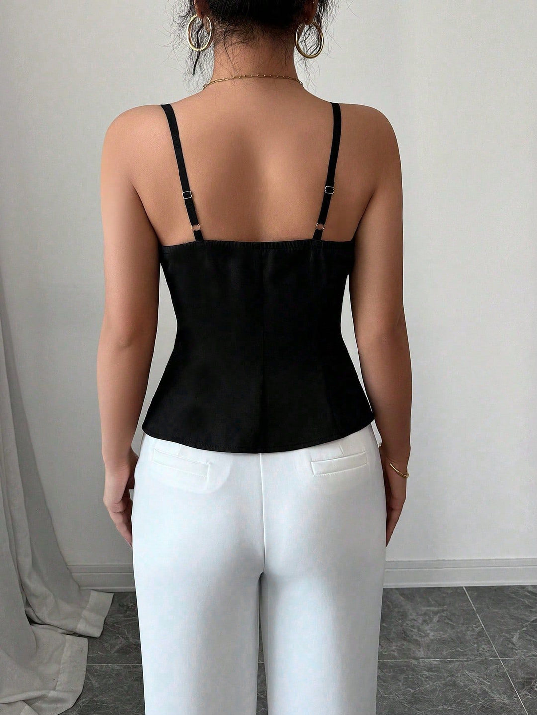 Black Shoulder Strap Cut-Out Detail Top