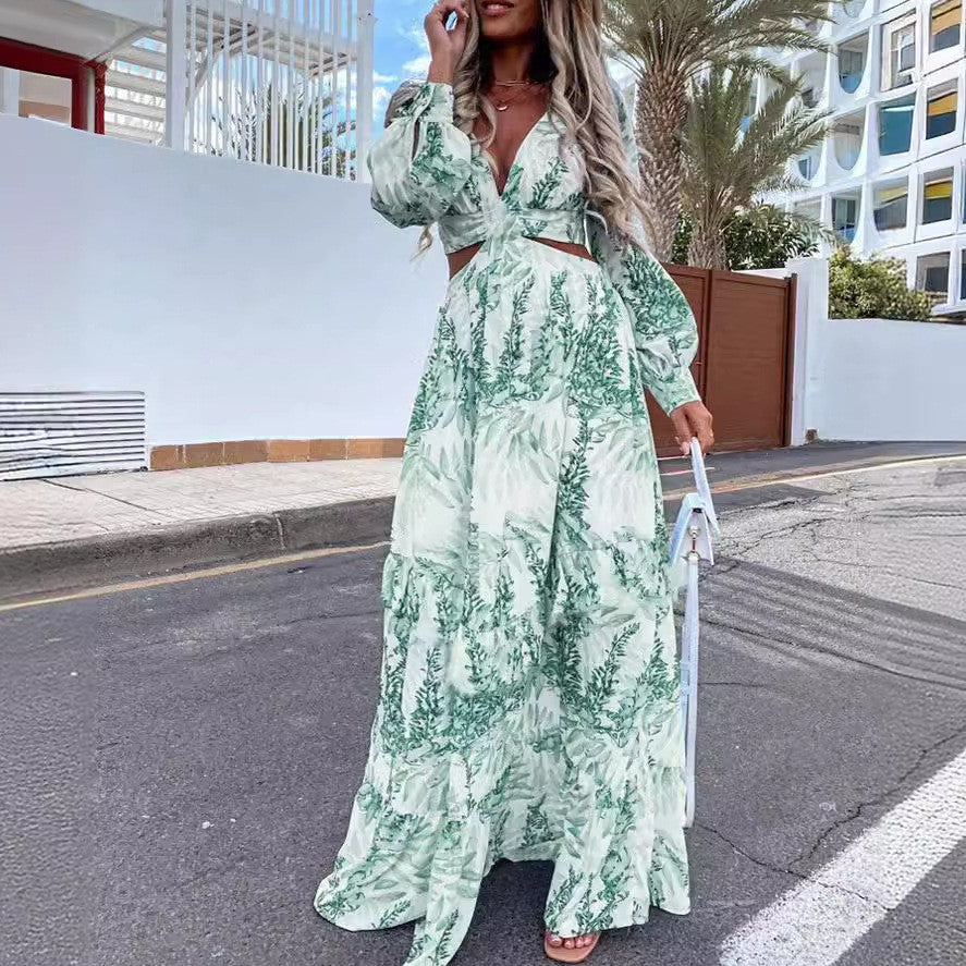 Green Waist Cutout Maxi Dress