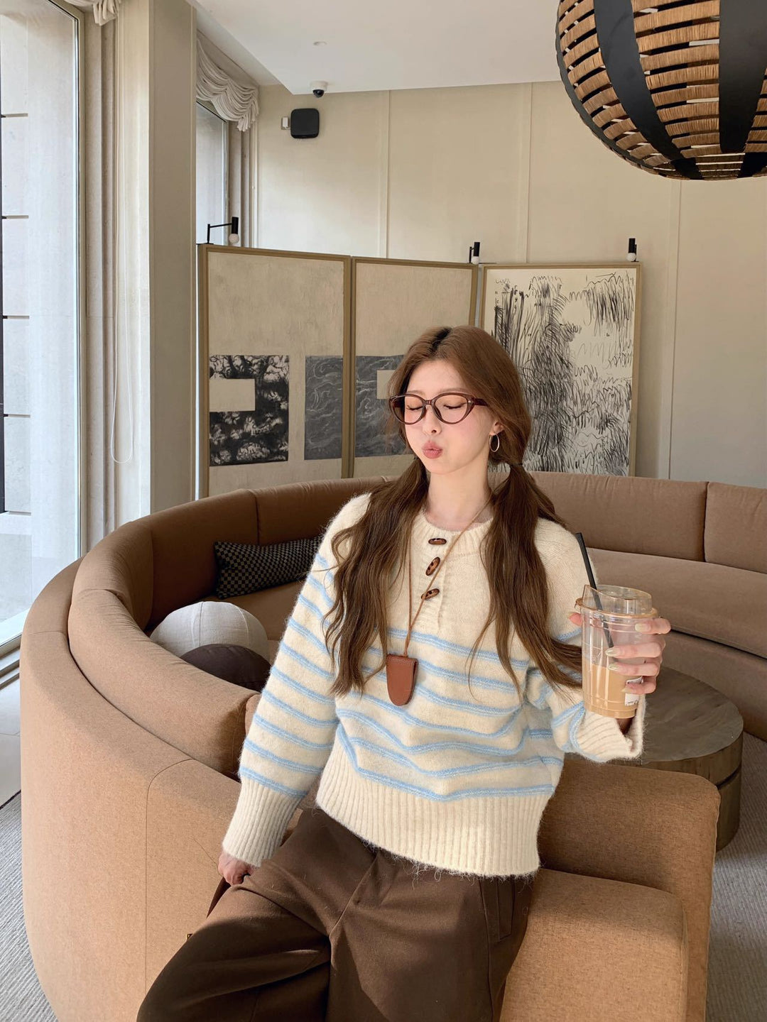 Off White Full Sleeve Striped Sweater